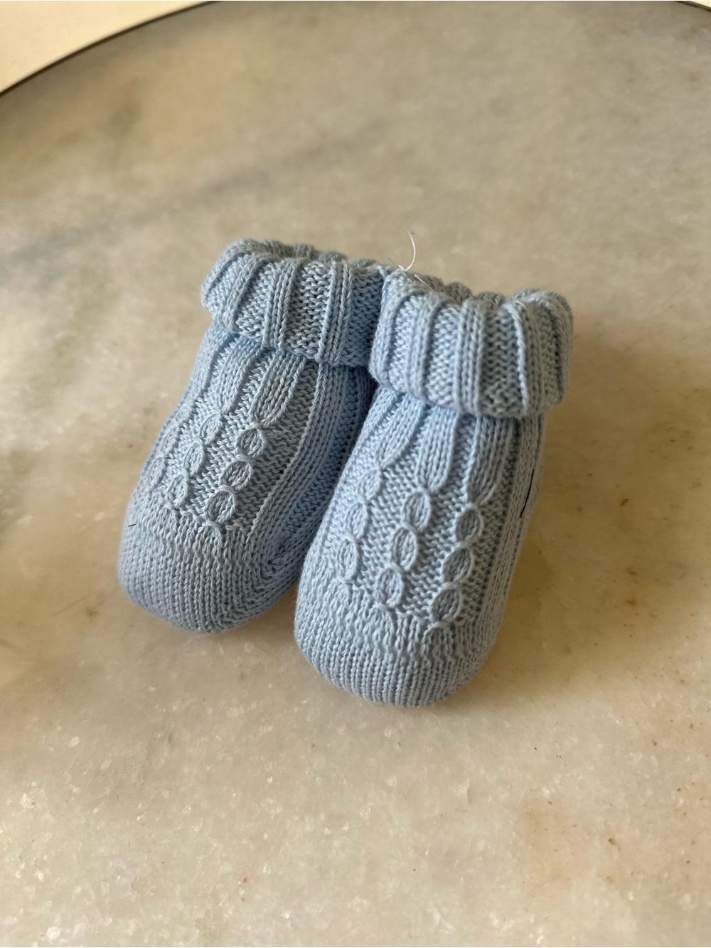 Baby Boy Cable Knit Sock Booties Light Baby Blue Fold-Over Hospital Outfit 0-3 m